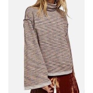 Free People Sunny Days Turtleneck Sweater Large Oversized Boho Lagenlook Minimal